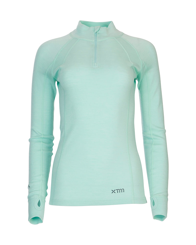 Ladies Merino 230 Wool Zip Neck Long Sleeve Thermal Top